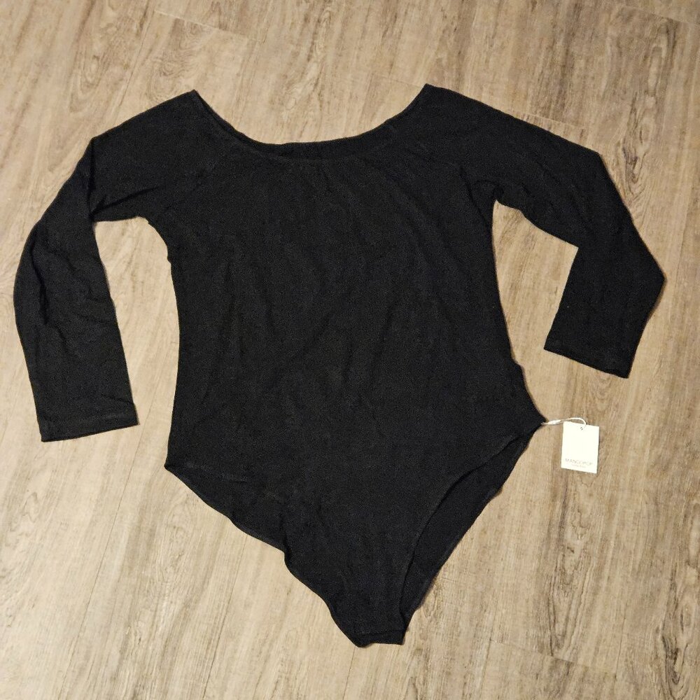 Mangopop Black Bodysuit NWT Snap Closure Long Sleeve Stretch NWT